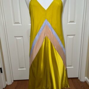 ATM Anthony Thomas Melillo Yellow Slip Dress with Pastel Chevron Panels